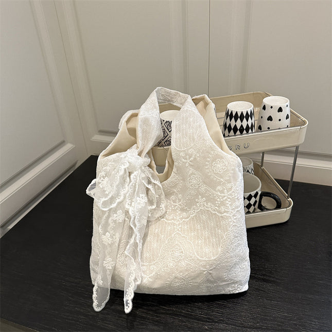 Korean Style Small Fresh Lace Flower Canvas Bag 2025 New Large Capacity Commuter Lazy Style Single Shoulder Large Tote Bag