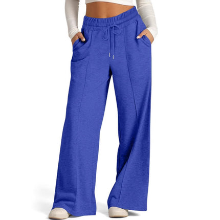 Cross-Border Export Amazon Temu2024 Spring and Summer European and American Style Pure Color Casual Wide-Leg Drawstring Elastic Waist Sweatpants