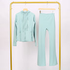 Crystal green hooded jacket and bell bottoms suit / 2/S