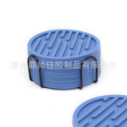 Silicone Coaster 10cm Round Heat Insulation Mat Marble Coffee Coaster Mat Anti-Perm Mat Set Storage Striped Drain