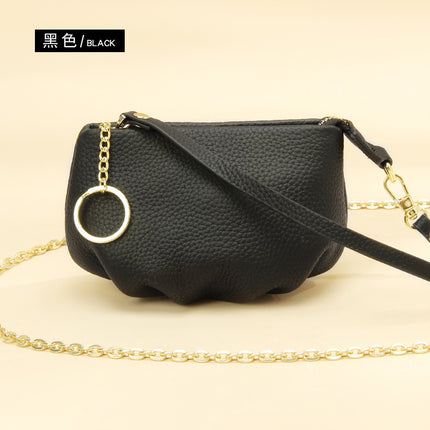 New pleated coin purse storage bag women's leather soft cowhide fashion portable crossbody chain small wallet mini