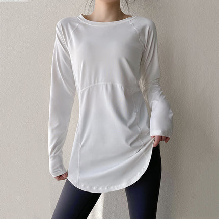 Spring and Summer Long Hip Covering Slimming Style Beautiful Back Breathable Yoga Suit Long Sleeve Running Fitness Sportswear T-shirt for Women
