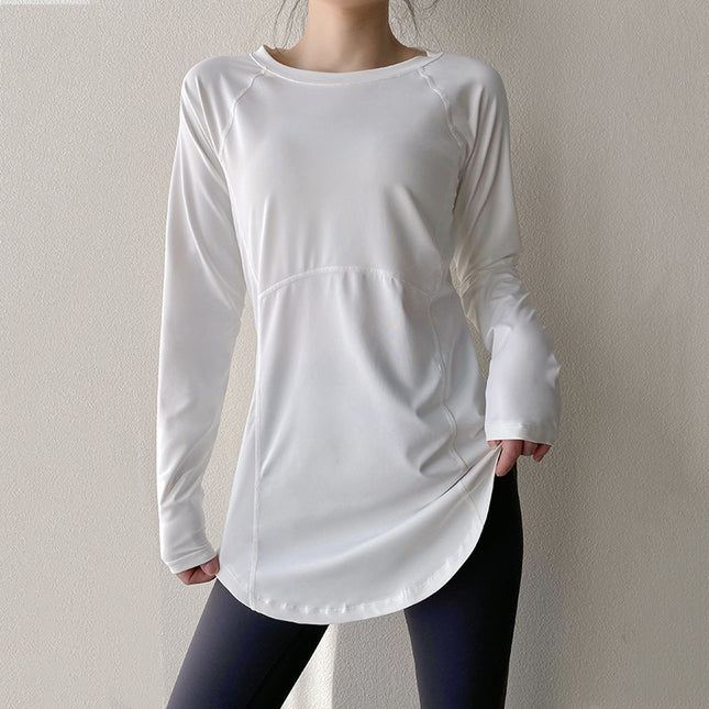 Spring and Summer Long Hip Covering Slimming Style Beautiful Back Breathable Yoga Suit Long Sleeve Running Fitness Sportswear T-shirt for Women