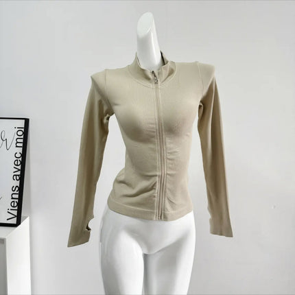 Sports Coat Women's Stand Collar Zipper Long Sleeve Gym Tight Running Quick-Drying Clothing Slim Yoga Clothing Top