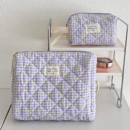 Cross-Border Berry Plaid Cosmetic Bag Korean Ins Large Capacity Student Cosmetics Quilted Toiletry Bag Cosmetics Bag