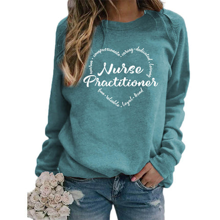 Foreign trade supply nurse practitioner printed round neck top sweater European size women's coat long sleeve span