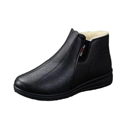 Women's cotton shoes winter non-slip fleece-lined thick grandma shoes warm waterproof cotton boots middle-aged and elderly leather shoes flat shoes