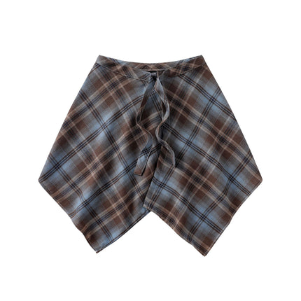 A generation of hair folding artifact color plaid fart curtain one-piece lace-up high street irregular hem Joker skirt