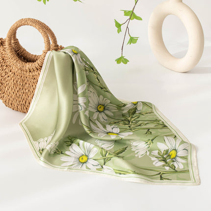 Mulberry Silk Small Square Scarf, Silk Scarf for Women, Autum Green Small Scarf, Korean Style Decoration, Versatile High-End Gift Giving