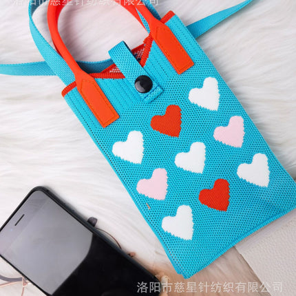 Girl's Heart-Shaped Knitted Crossbody Bag