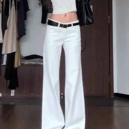 White Low-Rise Flared Jeans for Women 2025 Autumn New Petite Slimming Bell-Bottom Floor-Length Pants