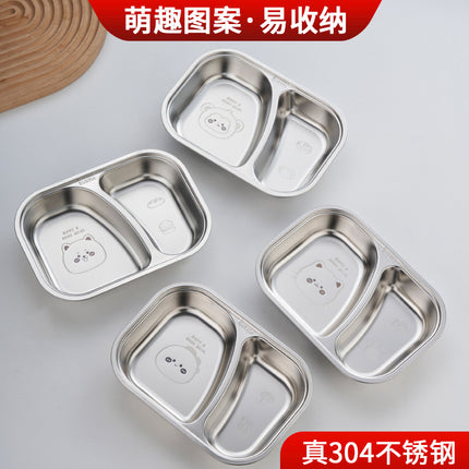Hongjun Da 304 Stainless Steel Dinner Plate with Cartoon Patterns, Children's Dinner Plate, Kindergarten Divided Plate, Baby Food Plate
