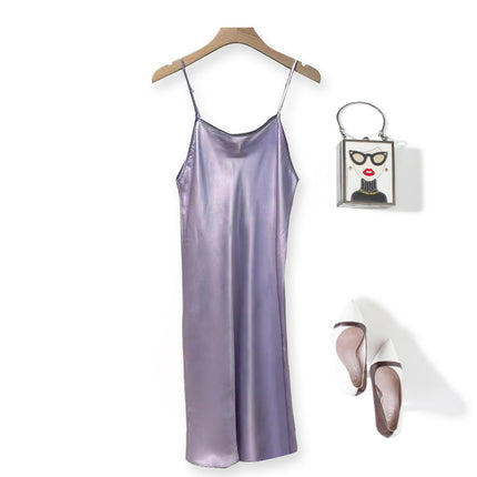 Special Cabinet Style Silk Slip Skirt Pure Mulberry Silk Nightgown Simple Exquisite Petticoat Mid-length Women's dress Solid Color