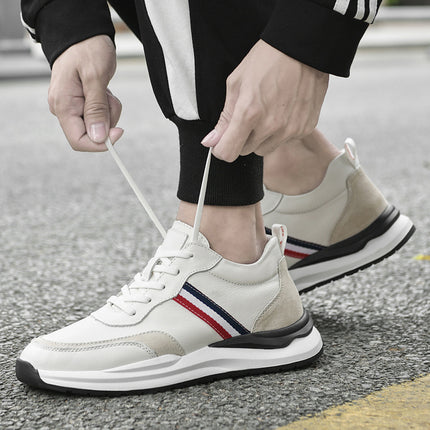 Men's shoes striped invisible inner height increasing shoes 8cm thick bottom white shoes 6 breathable trendy cowhide sneaker casual board shoes