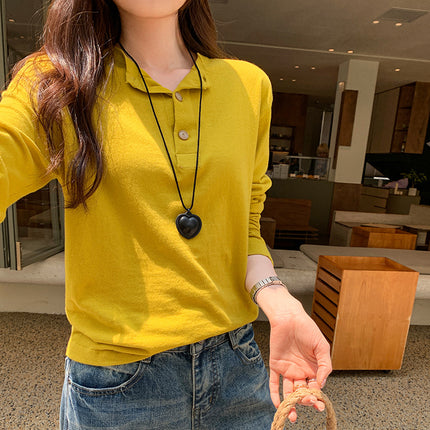 Korean Dopamine Yellow Right Shoulder Loose Long-Sleeved Knitwear for Women 2025 New Style Unique and Super Nice Single Top