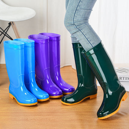 pvc medium-high adult women's rain boots waterproof non-slip women's water shoes outdoor kitchen work warm rain boots wholesale