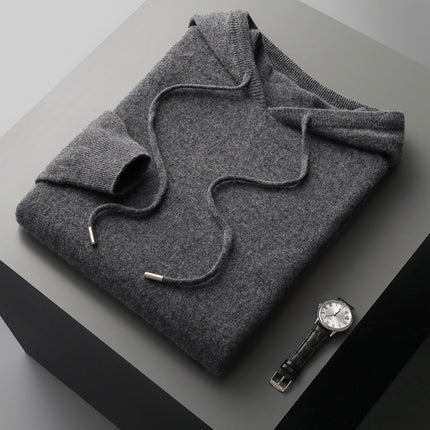 Cross-border Seamless Autumn and Winter New Wool Sweater Men's Hooded Sweater Solid Color Knitted Wool Hoodie Men's Sweater