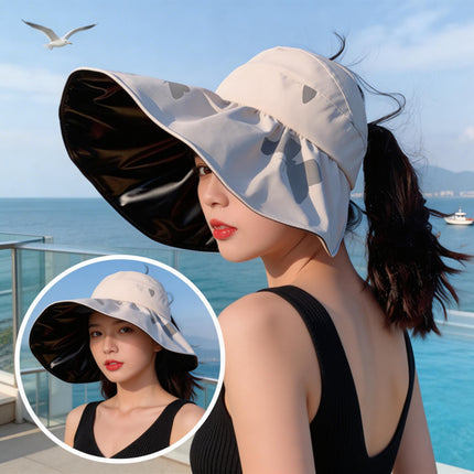 Printed Butterfly Empty Top Sunscreen Hat Big Riding Windproof Hat for Cycling Covering Face All-match Anti-ultraviolet Riding Sunscreen Hat