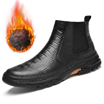 Men's Shoes Casual Shoes Business Leather Boots Outdoor Casual Ankle Boots Autumn and Winter High-top Foot Crocodile Pattern Craft Noodles Adult