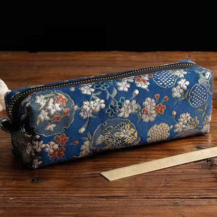 Chinese-Style Embroidered Pencil Case, National Style Pencil Box for Students, High-Capacity, Artistic, Exquisite Canvas Stationery Box Pencil Case