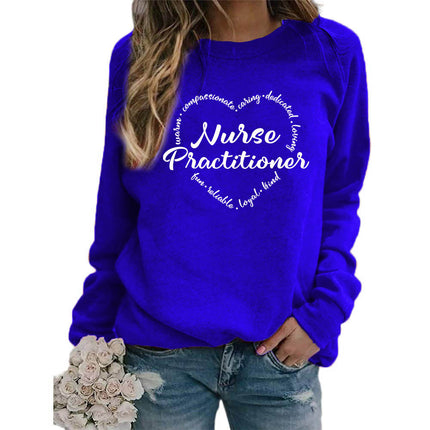 Foreign trade supply nurse practitioner printed round neck top sweater European size women's coat long sleeve span