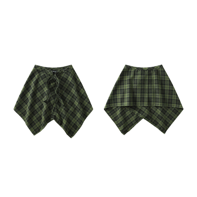 A generation of hair folding artifact color plaid fart curtain one-piece lace-up high street irregular hem Joker skirt
