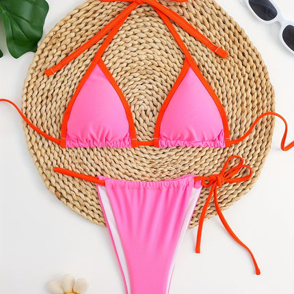 Women's Micro Bikini Contrast Color Gradient Sexy Cute Backless Lace-Up Beach Vacation Split Bikini