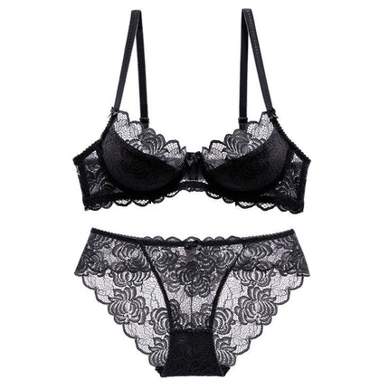 Cross-border Sexy Lace Underwear Women's Thin Transparent Large Chest Small plus size Bra Anti-sagging Upper Bra suit