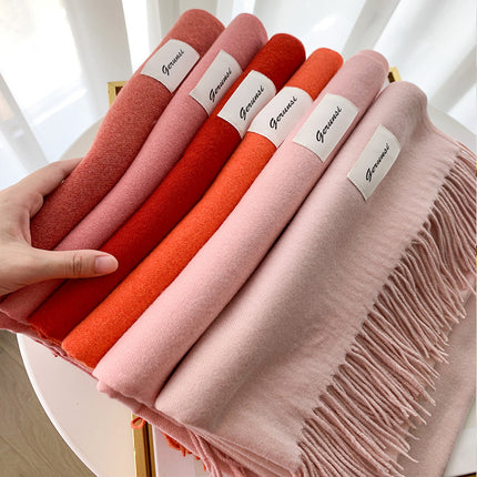 Solid Color Faux Cashmere Scarf for Women, Annual Meeting Red, High-End Feel, Spring and Autumn Woven Neck Scarf, Korean Style Versatile Artistic Warm Shawl