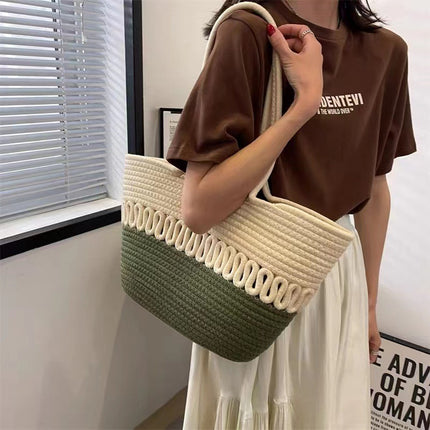 Cotton Woven Shoulder Basket Bag Women / Sac Panier Tressé Coton Épaule Femme