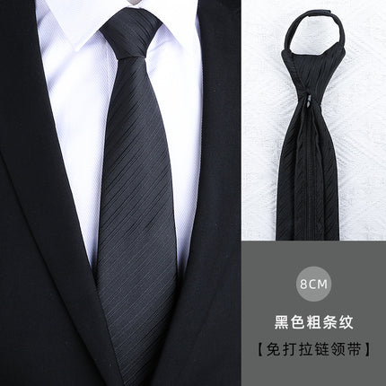 Dress Business Tie Men's and Women's Groom Wedding Black Zipper Korean Narrow No Lazy Striped Bow Tie Plaid