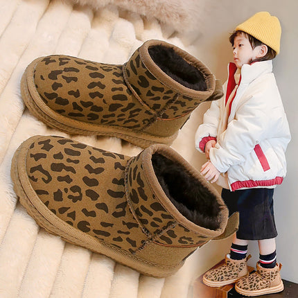 Girls' Snow Boots 2025 Winter New Style Children's Leather Waterproof Cotton Boots with Fleece Lining and Thickened for Boys and Girls Northeast Cotton Shoes