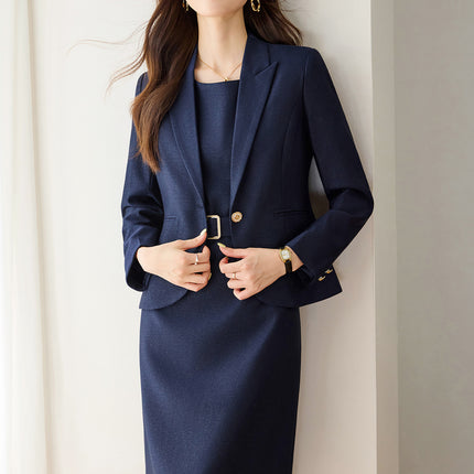 New Blue Suit Jacket Women's Suit dress Dress Two-piece Autumn and Winter Elegant Small Chanel Style Business Wear