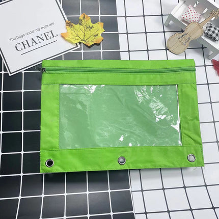 Three-Hole Oxford Cloth Pencil Case Document Bag Large Capacity Loose-Leaf Storage Bag Office Cross-Border Transparent Colorful Student Cute