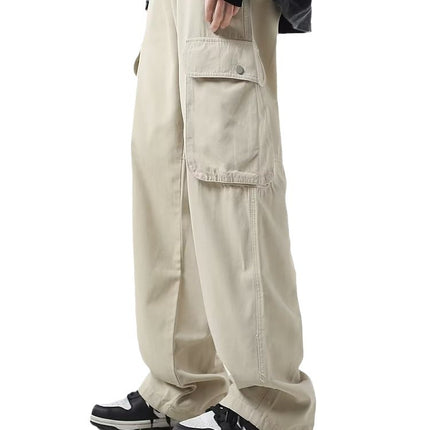 Trendy brand overalls men's loose large pocket four seasons casual pants Korean style trendy straight wide-leg mop pants men's clothing
