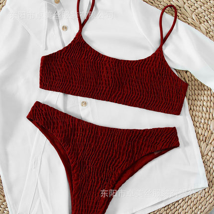 Triangle Bikini_2019 European and American Aliexpress Popular Swimsuit Sexy Pleated Triangle Bikini Bikini