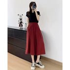Eight-point culottes [pocket stamped]-wine red / 2XL/[70.00 kg-80.00 kg]]