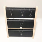 Solid wood 51-slot three-layer necklace rack black leather / 30.5X14X34