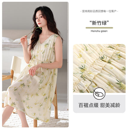 Nightgown for Women Summer Woven Thin Tencel Linen Pajamas 2026 New Large Size Mid-Length Dress Summer Home Wear