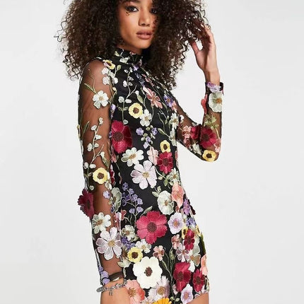 Gy24025 Stereo Flower Hip-Covering Sexy Dress European and American Cross-Border Exclusive Supply for Spring and Summer 2023 New Products
