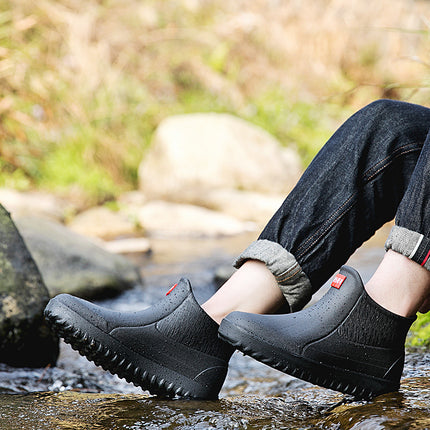 Men's rain boots non-slip waterproof fashion rain boots fleece-lined warm rubber shoes kitchen work mid-calf short water shoes overshoes