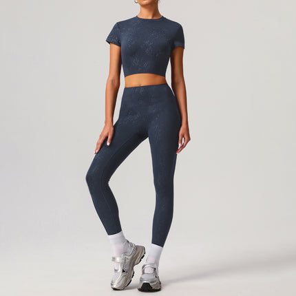 Cross-border Hot Silver Yoga Suit Advanced suit Women's Outdoor Training Running European and American Long Sleeve Fitness Suit suit