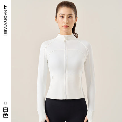 Casual Sports Yoga Jacket with Stand-Up Collar, Slim-Fit Long-Sleeve Running Top, Lulu Fitness Wear, Slim-Fit Yoga Clothing