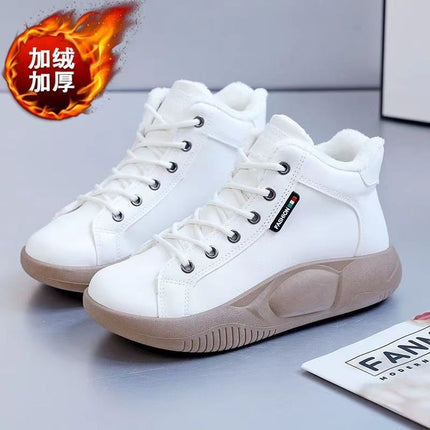 2023 autumn and winter new high-top cotton-padded shoes leather surface fleece-lined thick waterproof platform height increasing sports clunky shoes student shoes