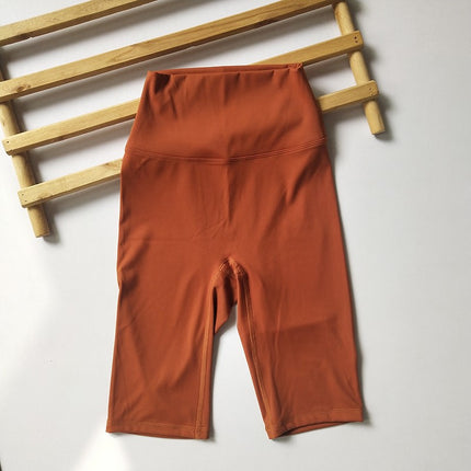 Five-Point Pants ~ Brushed No-Awkward-Line Sports Fitness Pants High-Waisted Cycling Pants Tight Yoga Shorts Yoga Pants