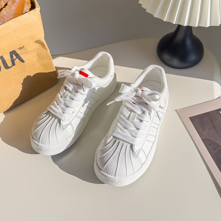 Bell Colorful Shell-Toe White Sneakers, Fashionable and Versatile Casual Women's Shoes, 2026 New Spring Leather Panel Shoes