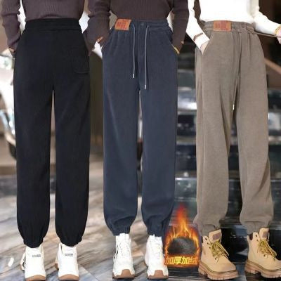 High-end Autumn and Winter New fleece-lined Thickened Casual Pants Slimming Fashion High Waist Warm Pants Straight Copper fleece-lined Skinny Pants