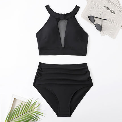 2025 New European and American Swimsuit Women's Cross-Border Separates Large Size Triangle Women's Halter Neck Belt Bikini Fat Woman Swimsuit