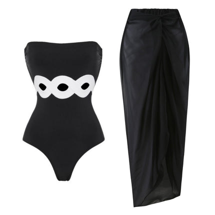 2024 European and American Swimwear New Simple Black and White Contrast Color one-piece Swimsuit Women's Cross-border Explosion 25099