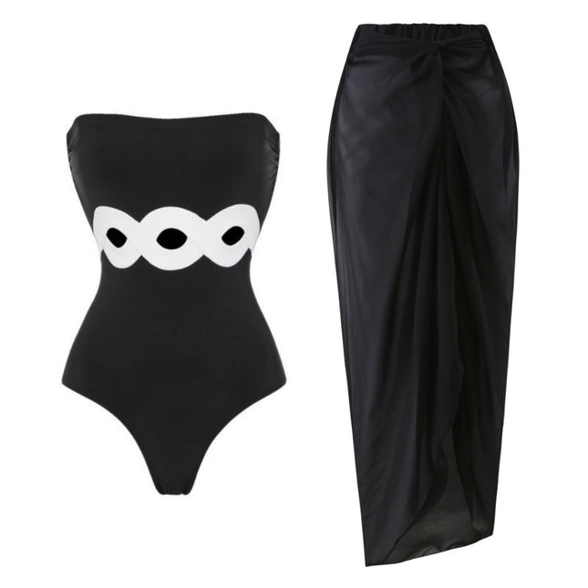 2024 European and American Swimwear New Simple Black and White Contrast Color one-piece Swimsuit Women's Cross-border Explosion 25099